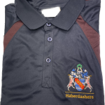 Haberdashers' Knights Performance Navy & Burgundy P.E Polo Shirt with logo